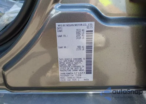 2025 Nissan Altima Sv Awd z USA, uszkodzony, nr VIN 1N4BL4DW0SN371077